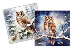 Watercolor Owl Winter Backgrounds|Digital Paper Product Image 3