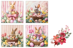 Cute Easter Bunny Square Coasters, Easter Square Coasters Product Image 3