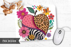 Playful Apple Design with Animal Prints Mouse Pad PNG Product Image 1