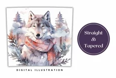 Christmas Tumbler Wrap, Watercolor Winter Wolf Tumbler PNG Product Image 3