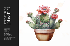 Watercolor cactus in pot clipart sublimation Product Image 1