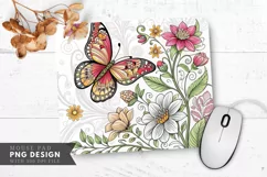 Butterfly Blooms An Adult Coloring Mouse Pad PNG Design Product Image 1