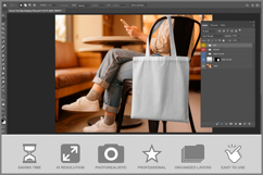 Canvas Tote Bag Hanging On Chair Product Image 2