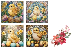 Stained Glass Easter Chick Coasters, Floral Easter Coasters Product Image 3
