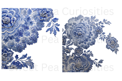 Blue Toile, Ephemera, PNG, Clipart, Junk Journal, flowers Product Image 3