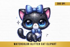 Watercolor Glitter Cat Clipart, Glitter Cute Cat Clipart Product Image 1