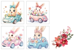 Floral Easter Car Square Coasters, Easter Car Sublimation Product Image 3