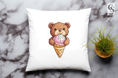 Cute Teddy Bear with Roses Ice Cream Hearts Clipart Product Image 3
