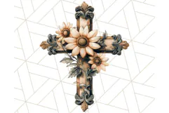 Faith Cross PNG with Flowers, Watercolor Religious Art Print Product Image 3