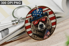 4Th Of July Bear Keychain Sublimation - Round Keychain PNG Product Image 1