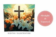 Easter Tumbler Sublimation, Floral Cross Tumbler Wrap PNG Product Image 3