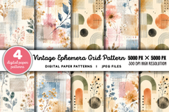 Vintage Grid Lined Ephemera Junk Journal JPG Product Image 1