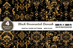 Black Ornamental Damask Patterns JPG Product Image 1
