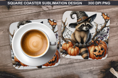 Raccoon Coaster Sublimation, Halloween Coaster PNG Product Image 1