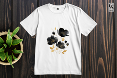 Black Gold Floral Flowers Clipart Sublimation PNG Product Image 2