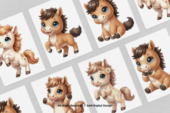 15 Bundle Watercolor Cute Horse Baby Foal Pony Unicorn Product Image 3