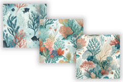 Coral Reef Seamless Patterns, Watercolor Ocean Digital Paper Product Image 3