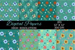Turquoise Flower Digital Paper Patterns, Flower Digital Pape Product Image 3