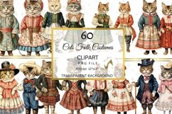Cats in Folk Costumes Clipart, Cosplay Cats in Clothes PNG Product Image 8