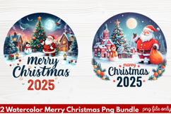 2 Watercolor Merry Christmas PNG | Festive Holiday Product Image 1