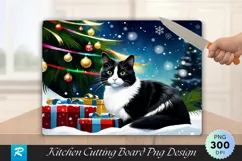 Festive Tuxedo Cat with Christmas Gifts Cutting Board PNG Product Image 1