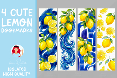 4 Watercolor Lemon Bookmarks, Mediterranean Citrus Design Product Image 1