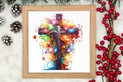 Christmas Cross Watercolor Clipart, Jesus Christ Clipart Product Image 3