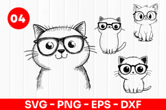 Cute Cat With Glasses Cartoon SVG PNG Product Image 1