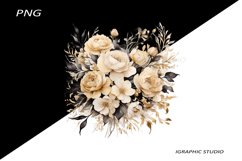 Black and Gold Flowers PNG, Watercolor Floral, Bouquet Product Image 1