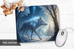 Enchanted Silver Wolf in an Icy Forest Mouse Pad PNG Design Product Image 1