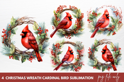 Christmas Wreath Cardinal Bird Sublimation Clipart Product Image 1