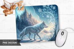 Crystal Fur Wolf in a Winter Wonderland Mouse Pad PNG Design Product Image 1