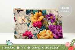 Flower Cosmetic Bag Print, Vintage Cosmetic Bag Design Product Image 1