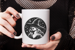 Witch Silhouette in Circle SVG | Halloween PNG Clipart Product Image 2