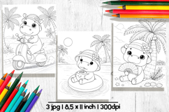 Summer Coloring Pages, Cute hippo clipart Product Image 1