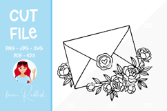 Floral envelope Line Art Cut File Product Image 1