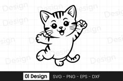 Cute Kitten Waving Cartoon Design SVG PNG Product Image 1