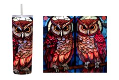 Stained Glass Owls Tumbler. Stained Glass Owl Tumbler Design Product Image 3