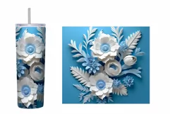 3D Blue and White Flowers Tumbler Sublimation Product Image 2