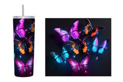 Butterflies Neon Tumbler Sublimation. Neon Butterfly Tumbler Product Image 2