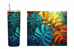 Stained Glass Monstera Tumbler. Stained Glass Leaves Tumbler Product Image 2