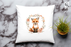 Watercolor Fox with Floral Wreath Woodland Animal Clipart Product Image 3