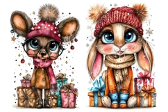 30 JPG Whimsical Cute Christmas Watercolor Animals Bundle Product Image 5