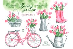 Tulips watercolor clipart. Spring flowers. Pink tulips. Product Image 3