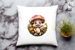 Adorable Hedgehog With Mushroom Clipart Sublimation PNG Product Image 3