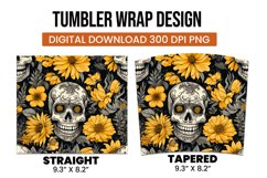 Skull and flower watercolor tumbler wrap sublimation Product Image 3