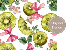 Watercolor Kiwi Tumbler Wrap, Pink Bows Tumbler Design Product Image 3
