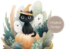 Cartoon Black Cat Tumbler, Floral Halloween Tumbler Wrap Product Image 3