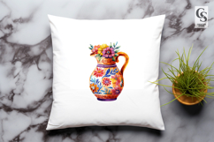 Colorful Floral Ceramic Pitcher Clipart Sublimation PNG Product Image 3