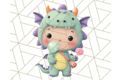 Kawaii Halloween Clipart Cute Kids and Candy Elements Png Product Image 3